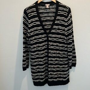 Chico’s Cardigan size Medium (Chicos SZ 2)  black & cream color stripe